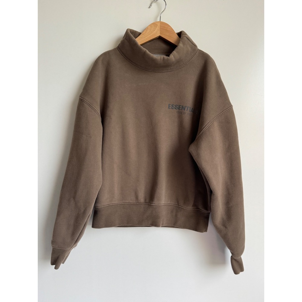 Fear of God Essentials Kids Mock Neck Sweatshirt Wood Brown Size Medium 8